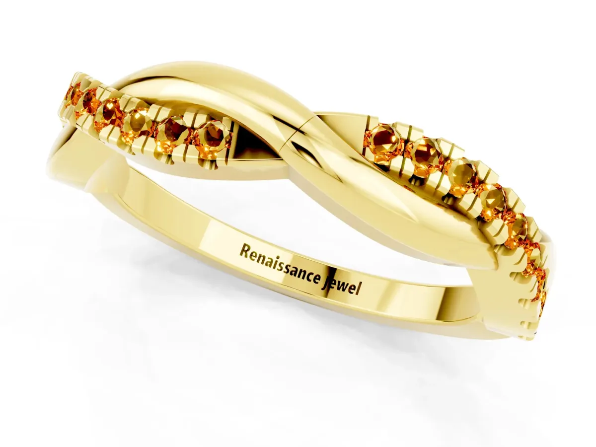 Round Citrine Twisted Infinity Band with Prong Setting Yellow gold