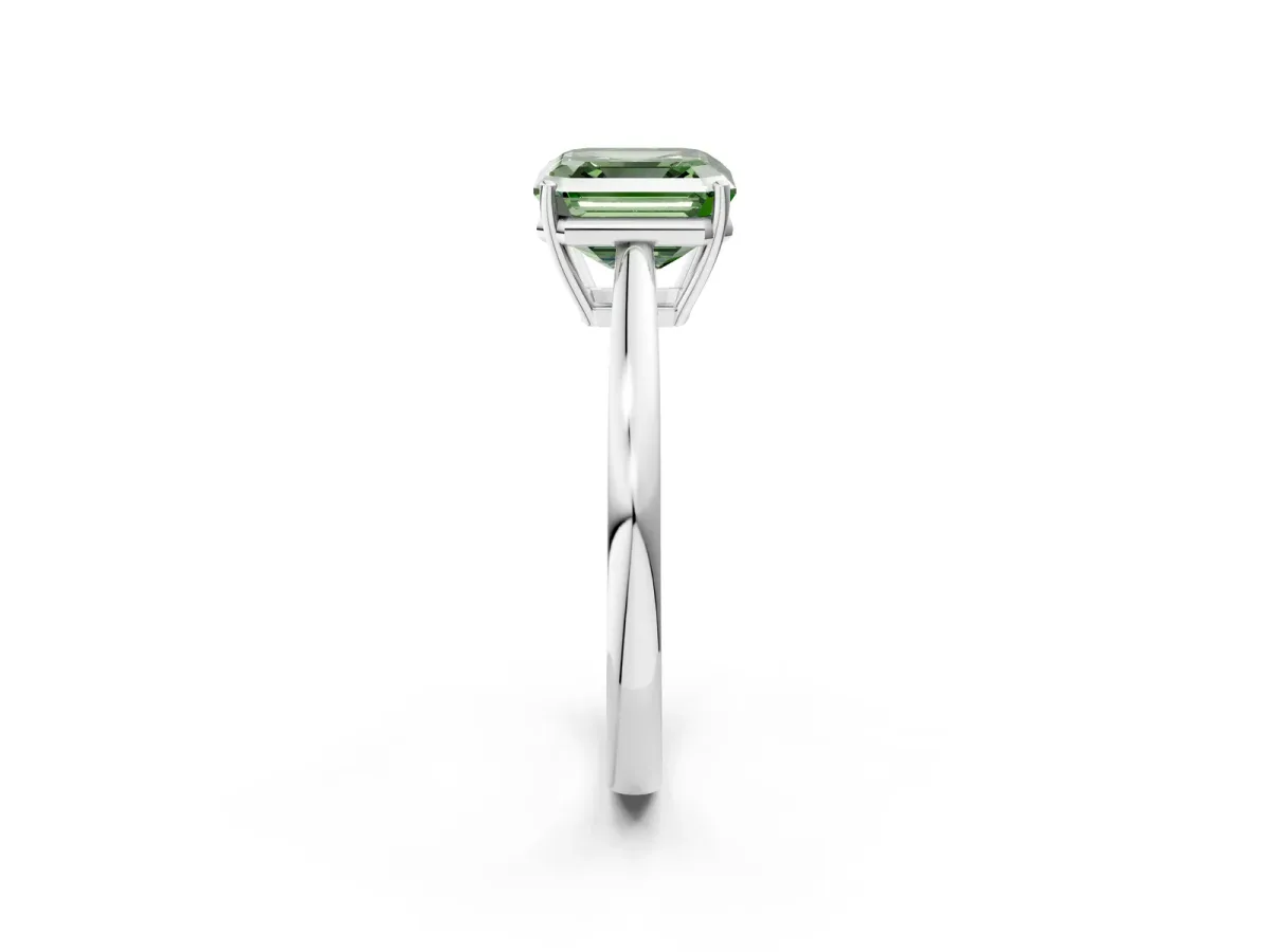 Fancy Green Asscher Cut Solitaire Diamond Ring with Split Shank and Four-Prong Setting Platinum