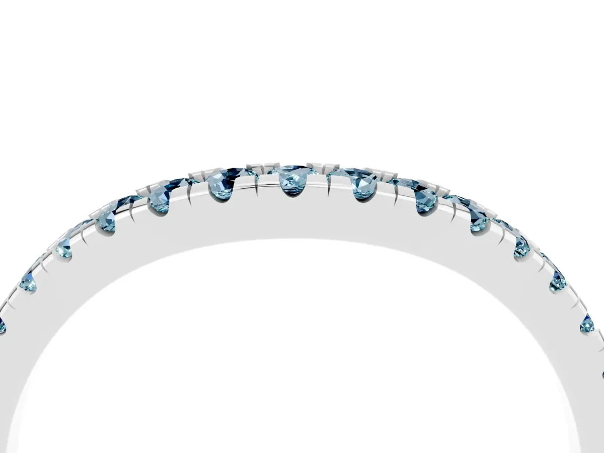 Aquamarine Pavé Curved Wedding Band Silver
