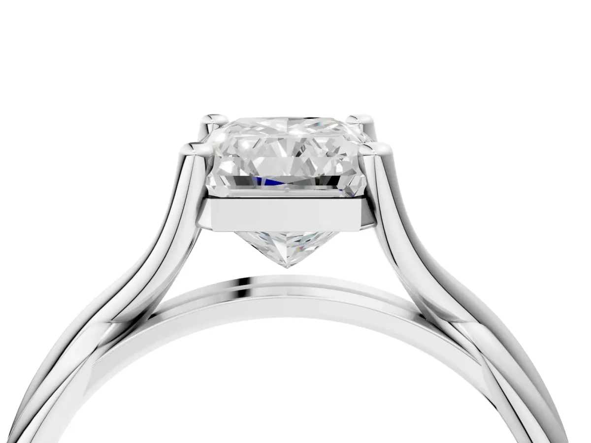 Radiant Cut Diamond Solitaire Twist Band Prong Setting Ring Platinum