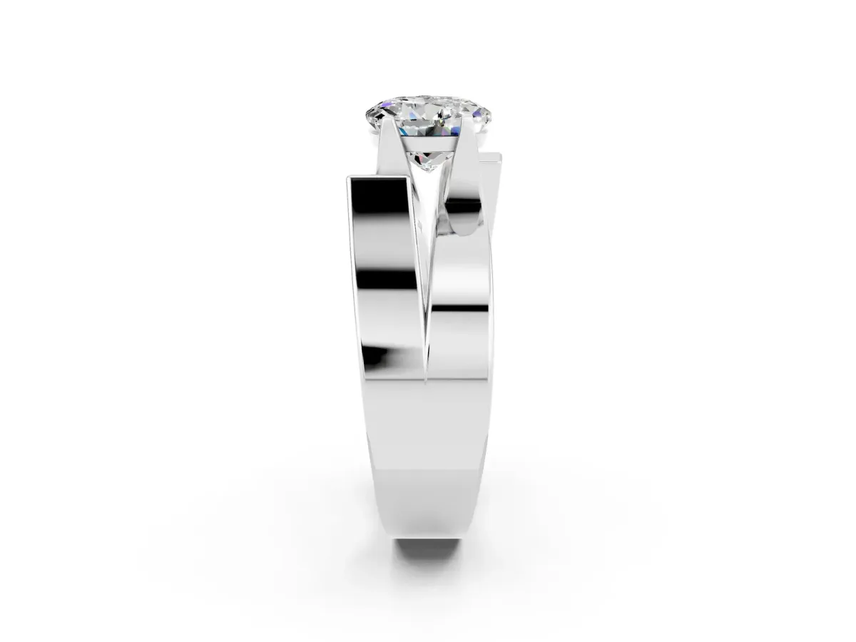 Modern Tension Set Round Cut Moissanite Solitaire Wide Band Ring Silver