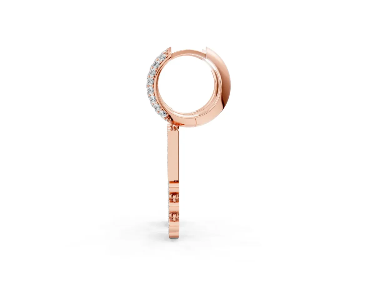 Round Diamond Initial H Huggie Hoop Earrings Rose gold