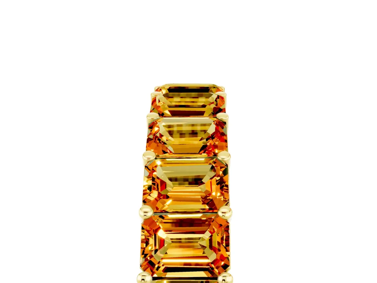 Emerald Cut Citrine Eternity Band with Shared Prong Setting Yellow gold
