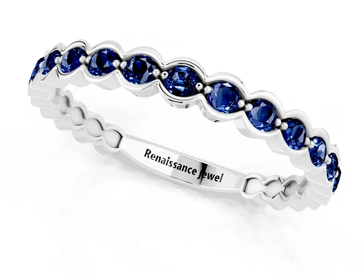 Round Blue Sapphire Bezel Set Eternity Band Platinum