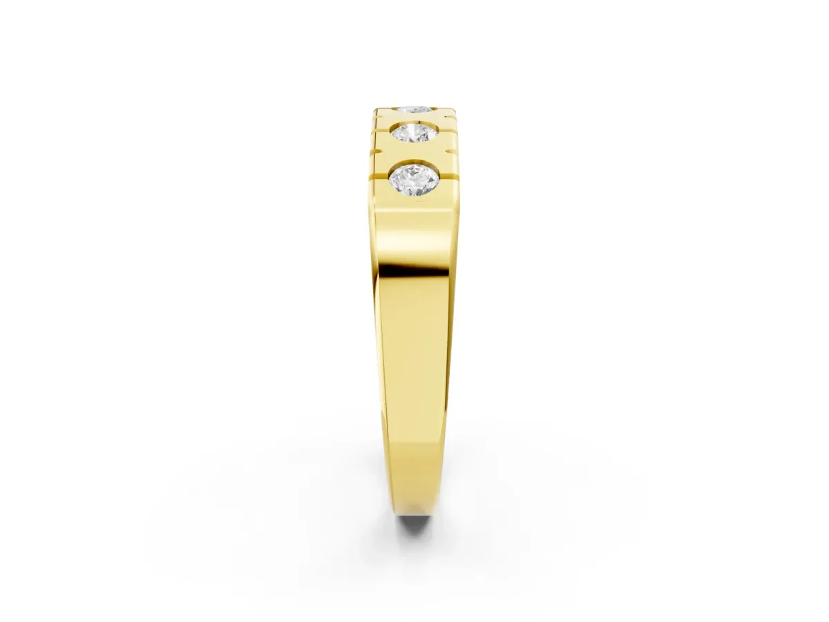 Channel Set Round Diamond Flat Band with Prong Setting Yellow gold