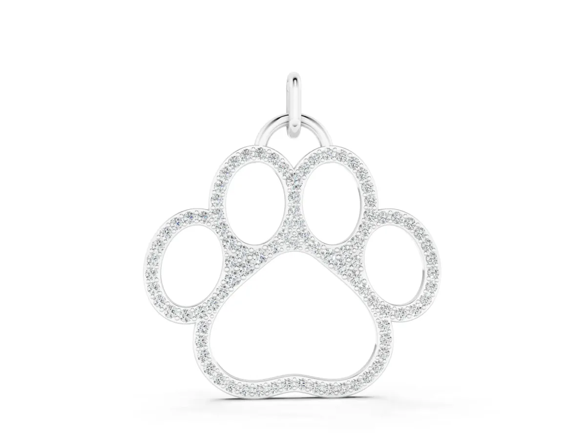 Pavé Round Diamond Paw Pendant White gold