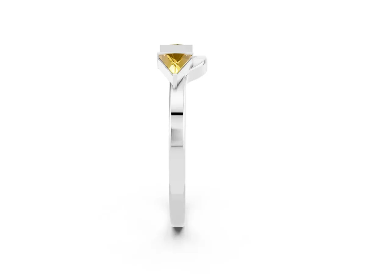 Trillion Yellow Sapphire Open Band Ring with Bezel Setting Silver