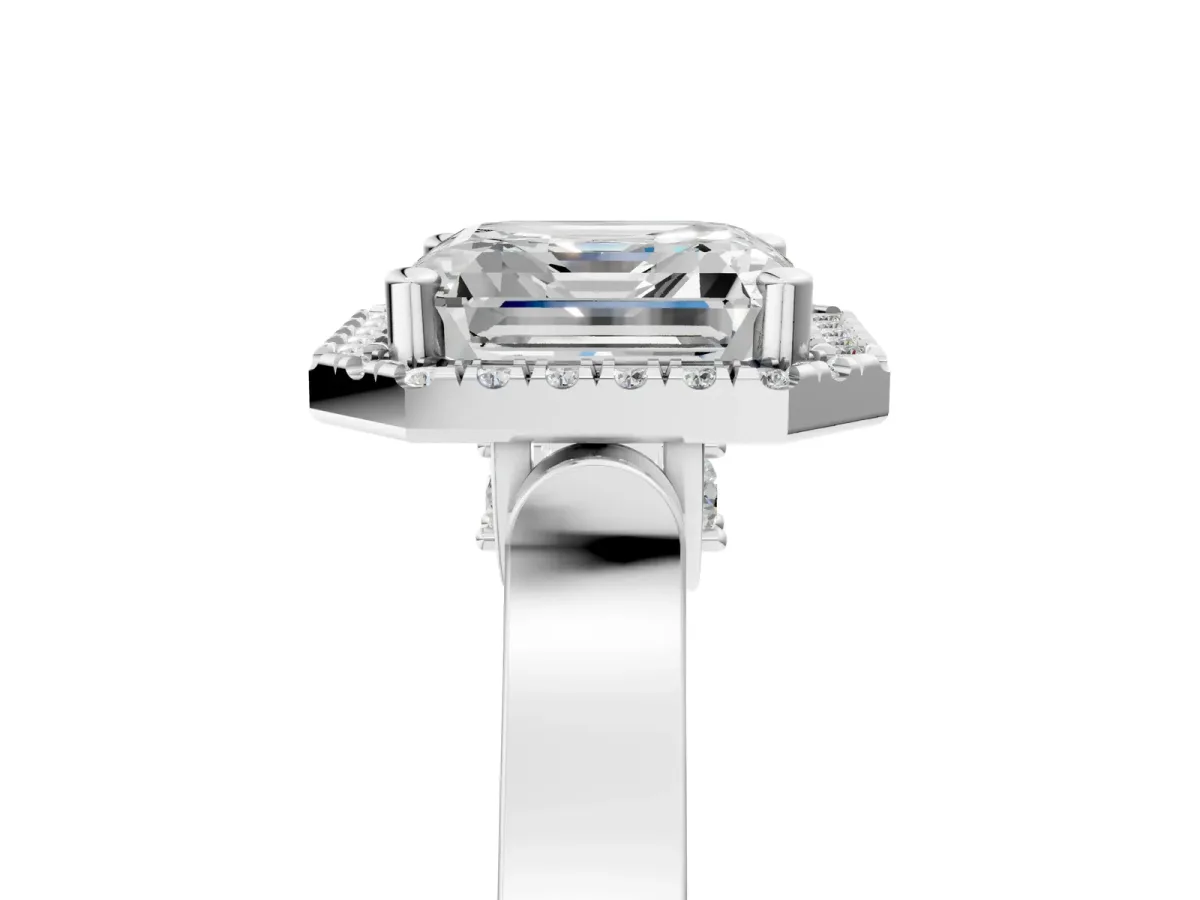 Asscher Cut Halo Pave Split Shank Prong Setting Ring Platinum