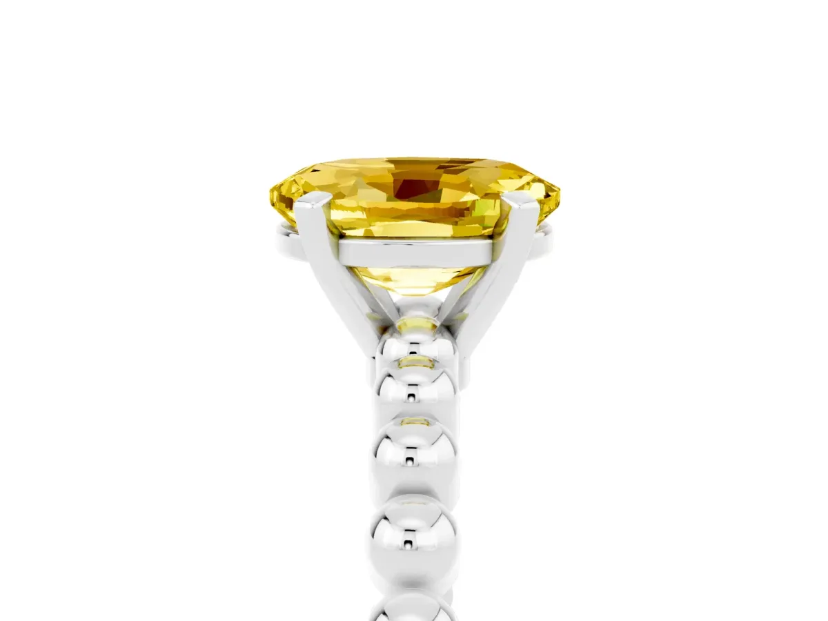 Oval Cut Yellow Sapphire Solitaire Ring with Beaded Band and Prong Setting Platinum