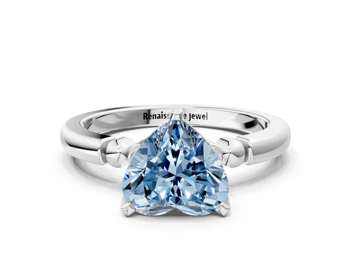 Fancy Blue Heart Cut Solitaire Beaded Band with Four-Prong Setting Platinum
