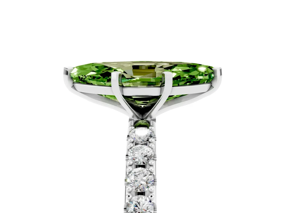 Marquise Cut Peridot Solitaire Pavé Band with Four-Prong Setting Platinum
