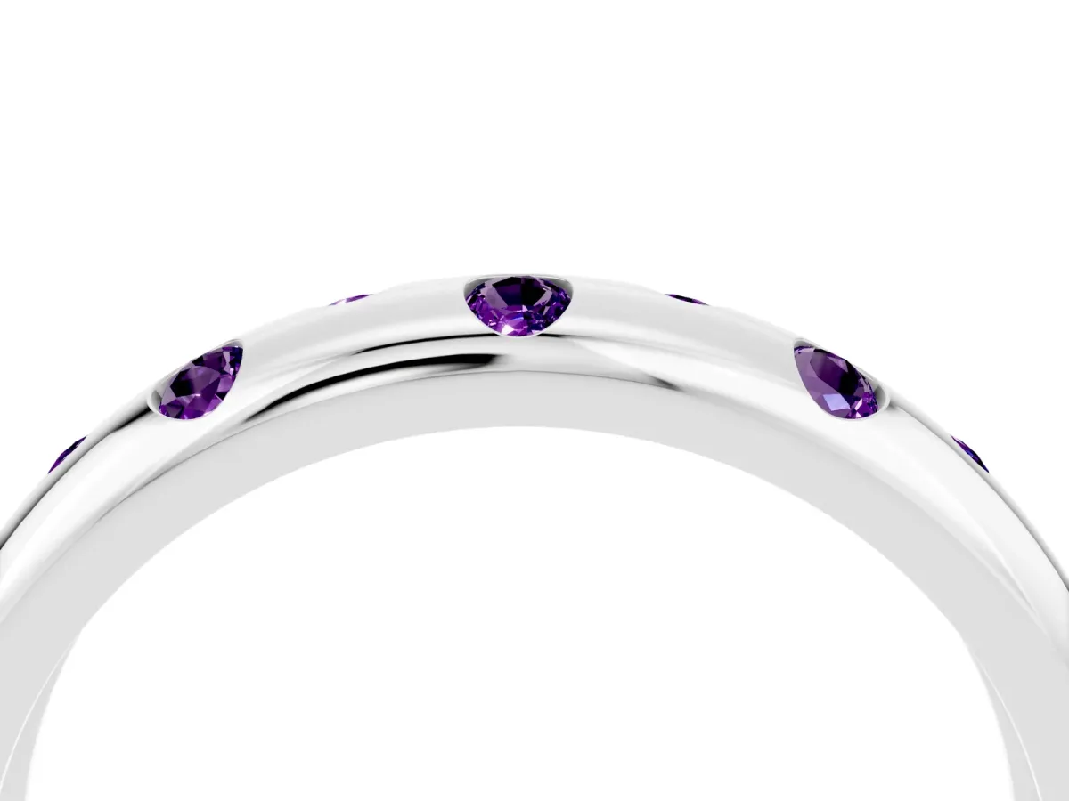 Round Amethyst Flush-Set Comfort Fit Band Platinum