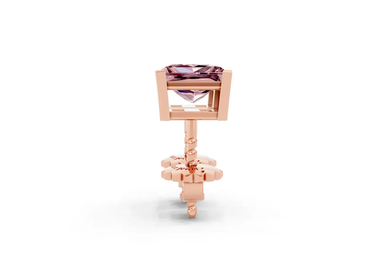 Princess Cut Morganite Stud Earrings Rose gold