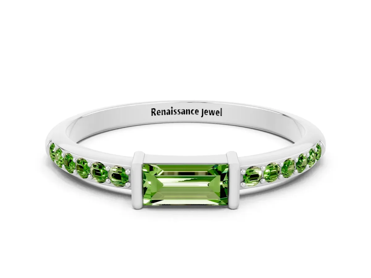 Baguette Peridot Pavé Band with Bar Setting Platinum