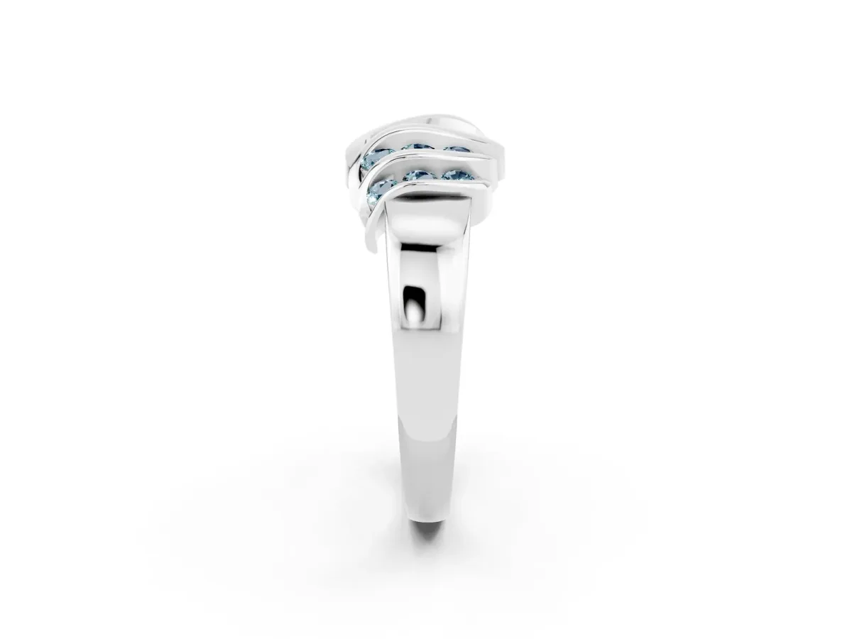 Round Aquamarine Multi-Row Crossover Band White gold