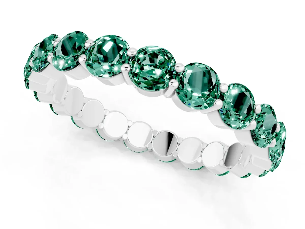 Round Green Sapphire Eternity Band with U-Prong Setting Silver