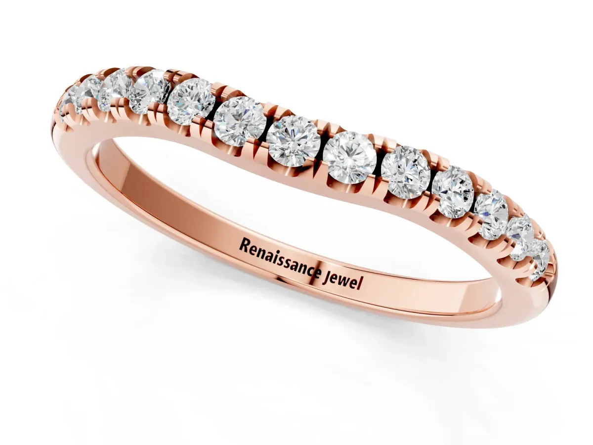 Round Diamond Pavé Curved Eternity Band with Shared Prong Setting Rose gold