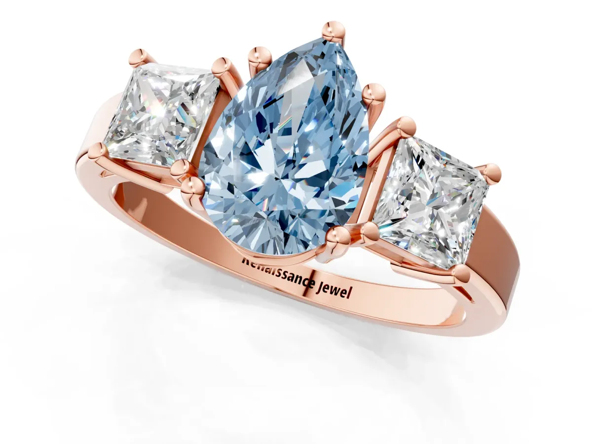 Fancy Blue Three-Stone Pear Cut Cut Solitaire Ring with Prong Setting Rose gold