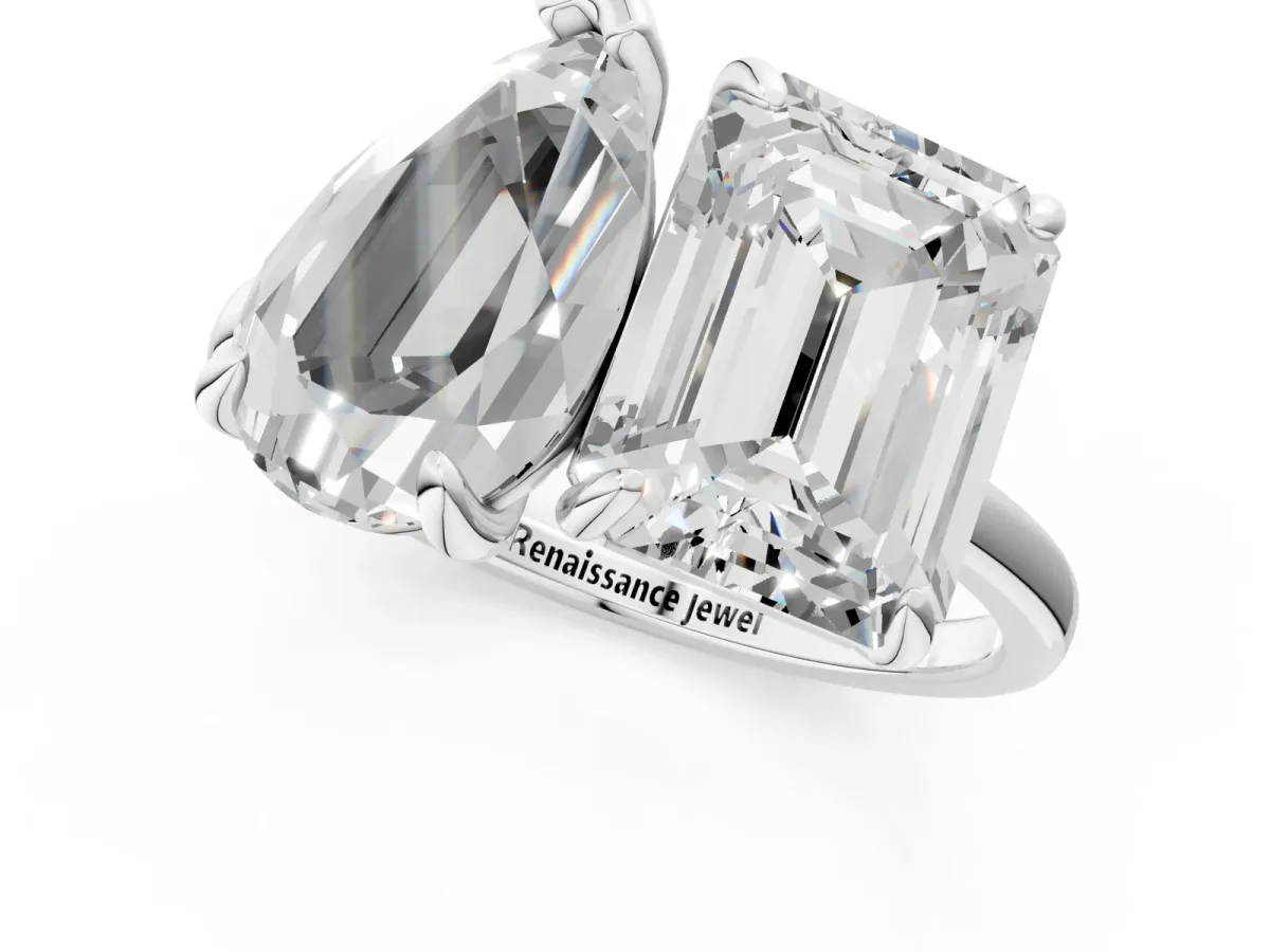 Pear and Radiant Toi Moi Ring with Prong Setting and Plain Band Silver