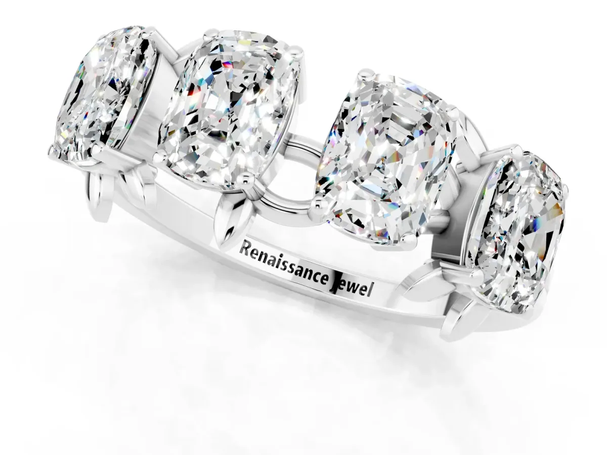Emerald Cut Moissanite Prong-Set Half Eternity Band Platinum