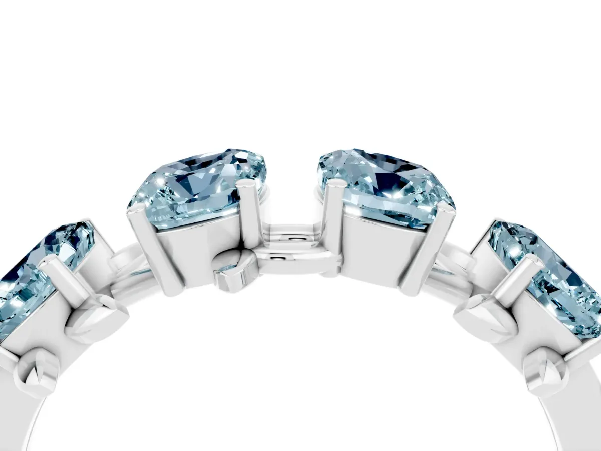 Emerald Cut Aquamarine Prong-Set Half Eternity Band Silver