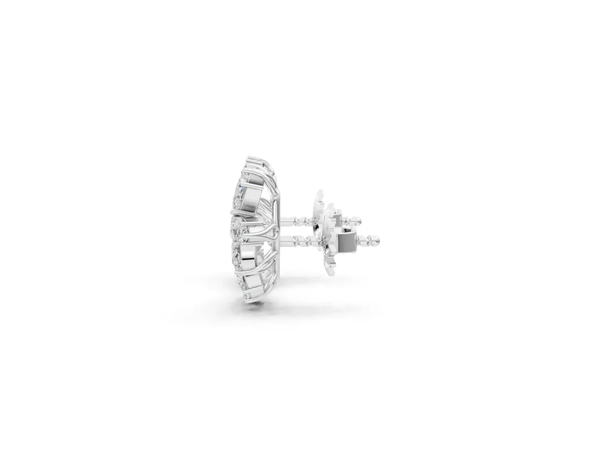 Pear and Marquise Diamond Cluster Stud Earrings Silver