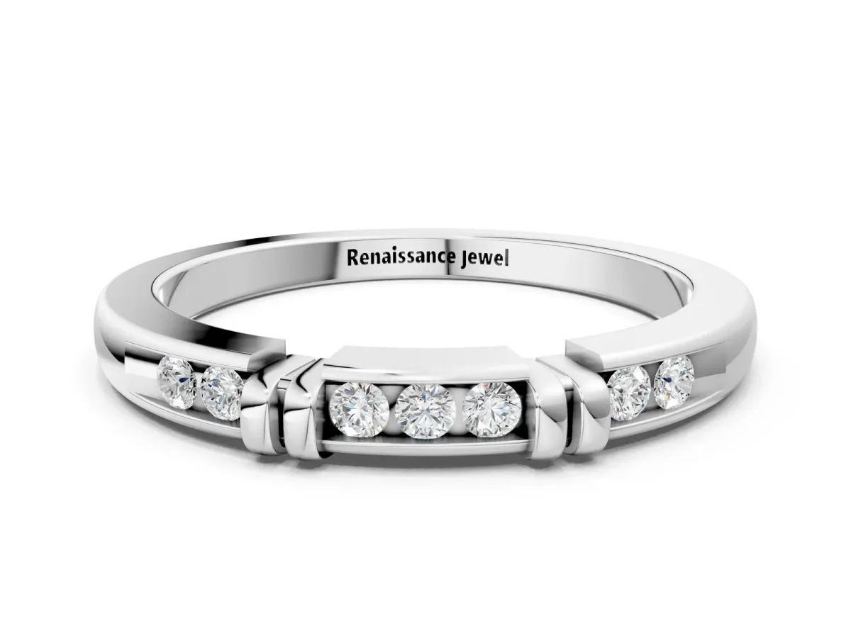 Channel Set Round Diamond Half-Eternity Band with Bar Prong Setting Silver