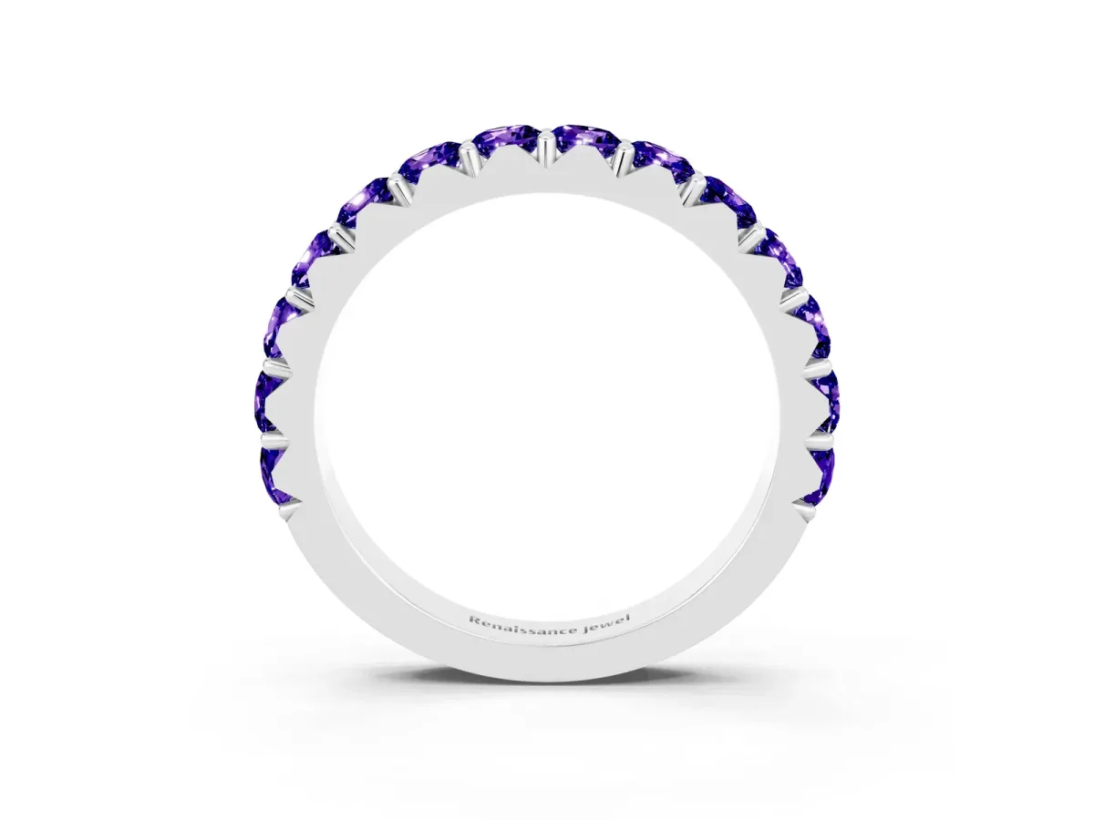 Round Tanzanite Half Eternity Band with Classic Prong Setting Silver
