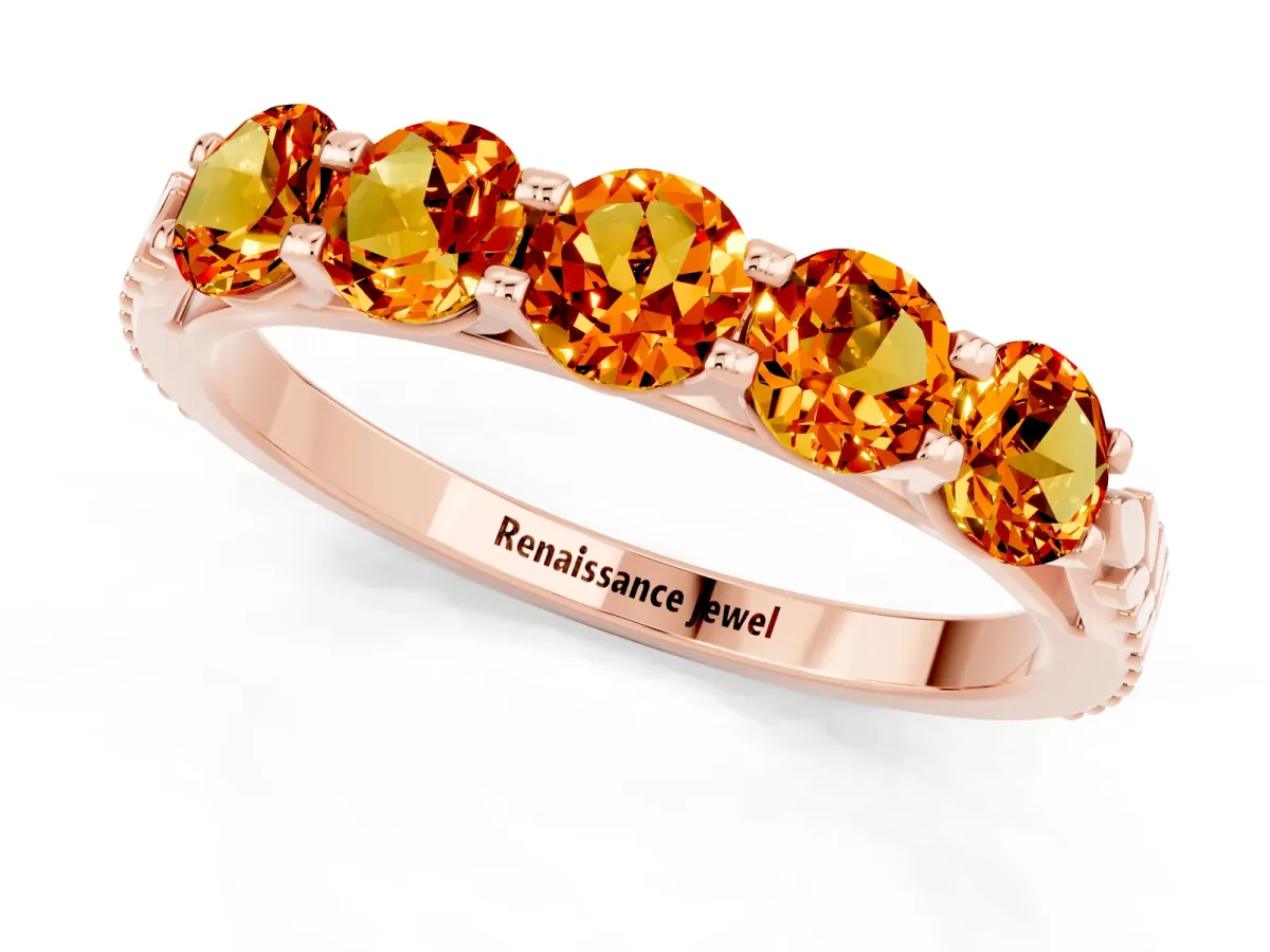 Five-Stone Round Citrine Prong-Set Band Rose gold
