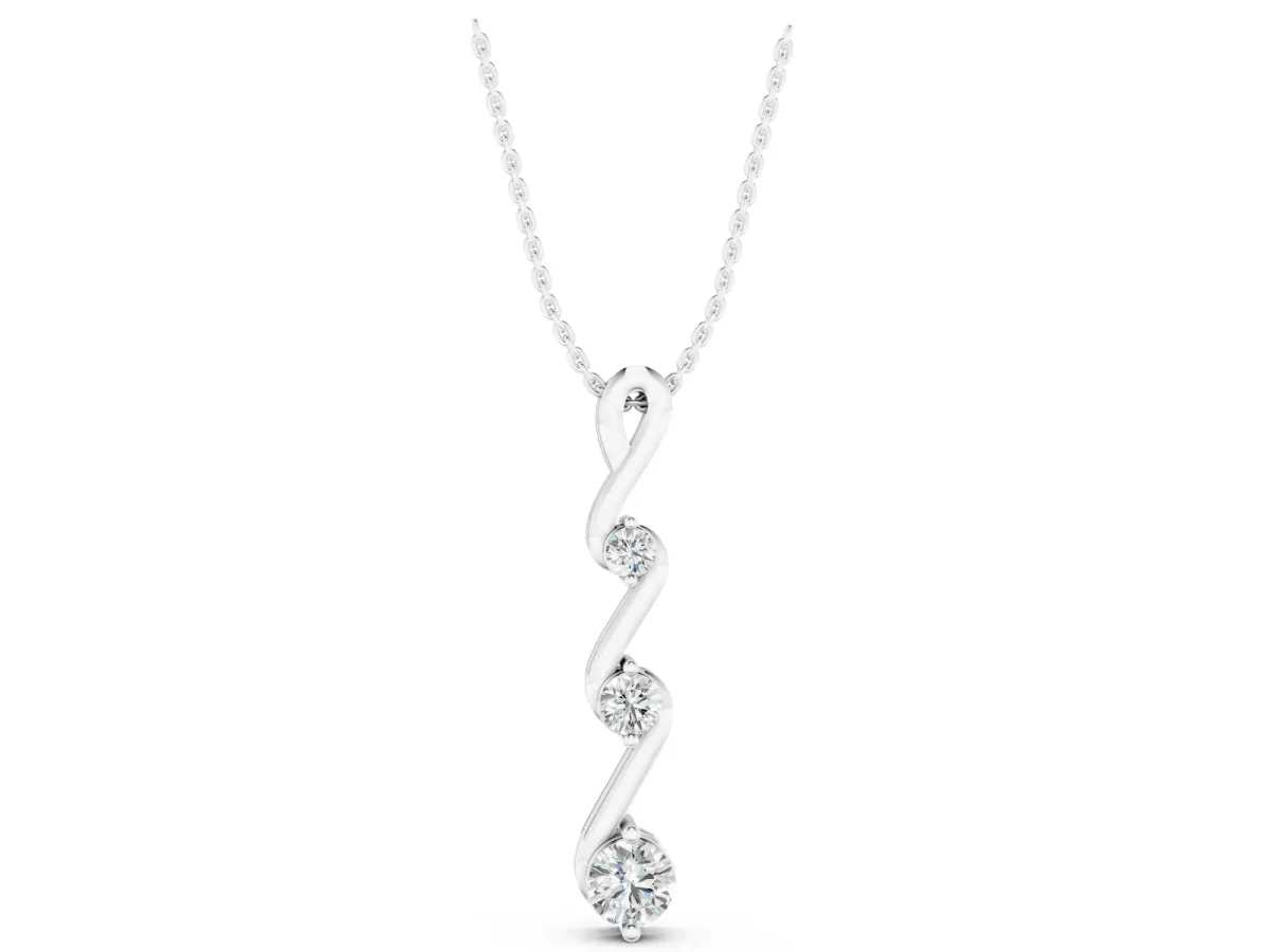 Three-Stone Round Brilliant Prong Set Pendant White gold