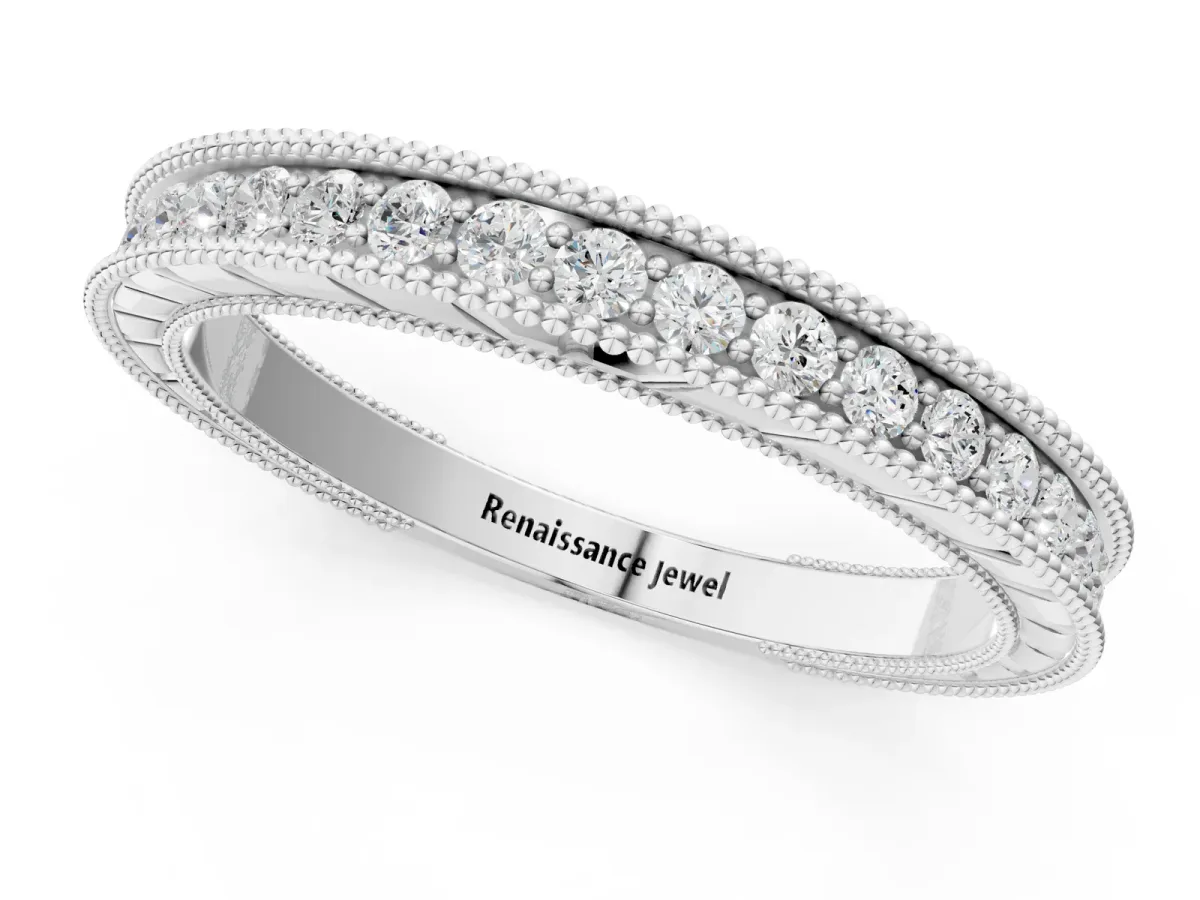 Round Cut Diamond Milgrain Eternity Band with Channel Setting White gold