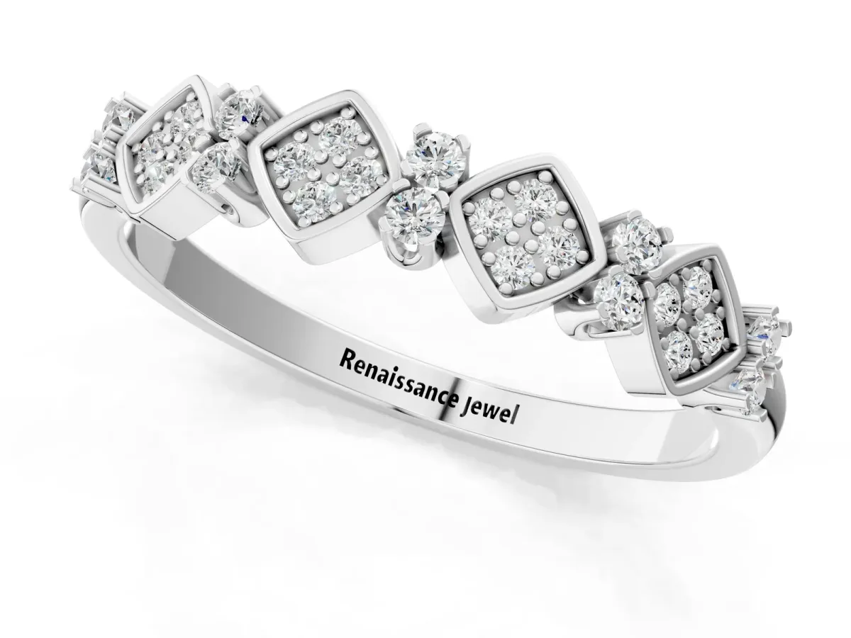 Pavé Cushion Diamond Cluster Eternity Band with Prong Setting Platinum