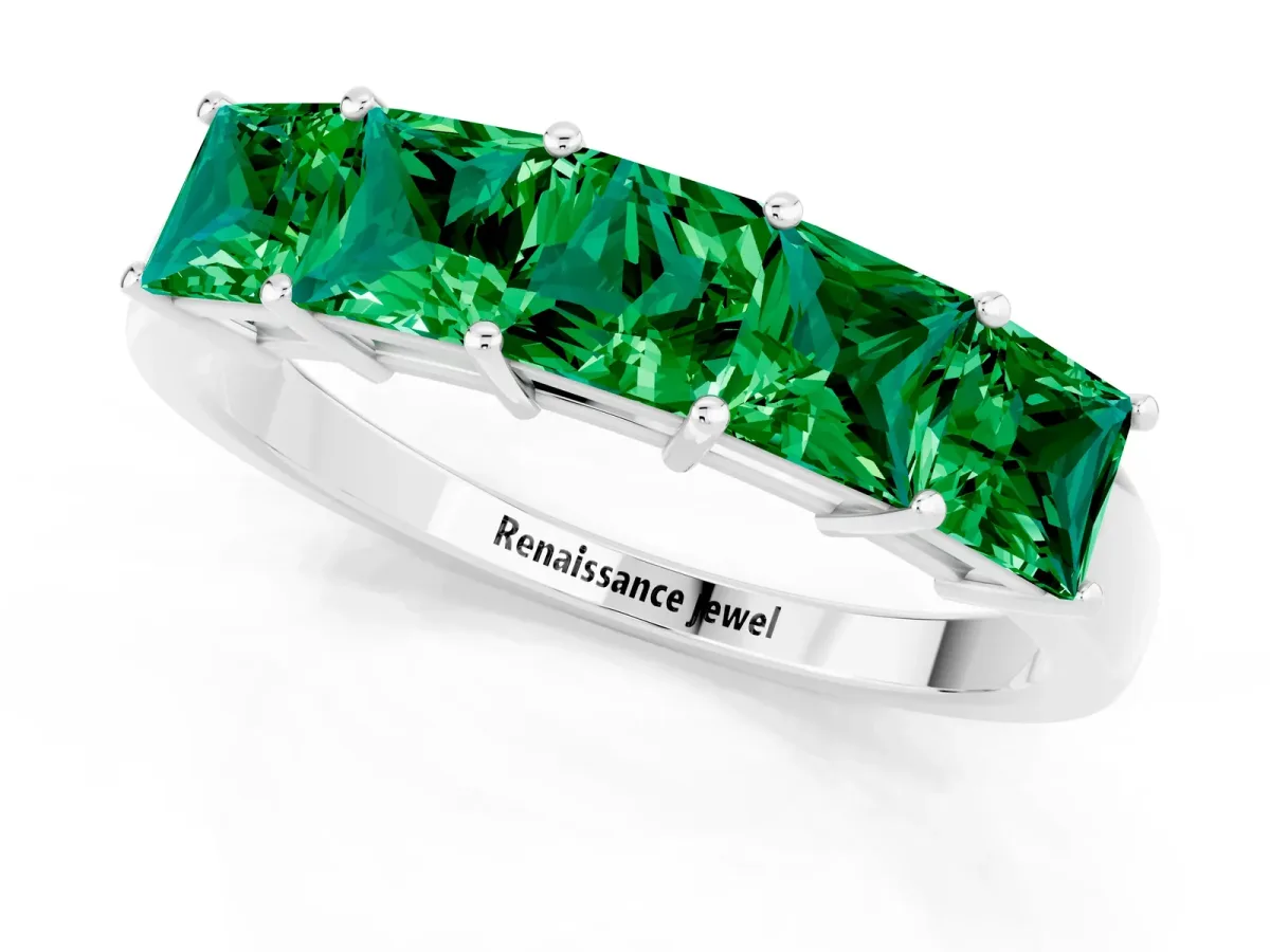 Princess Cut Five-Stone Emerald Band with Prong Setting Silver