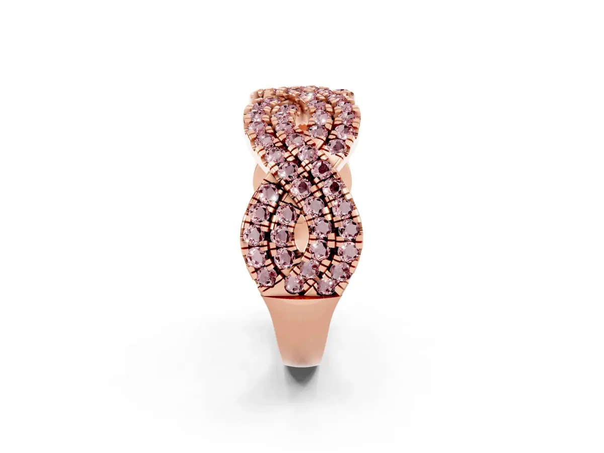 Pavé Round Morganite Infinity Twist Band with Shared Prong Setting Rose gold