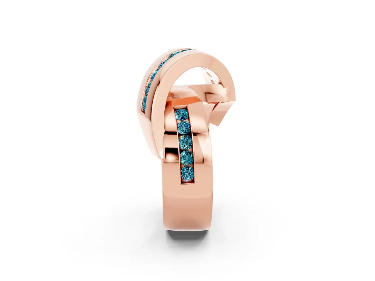 Pavé Round Blue Topaz Crossover Band with Channel Setting Rose gold
