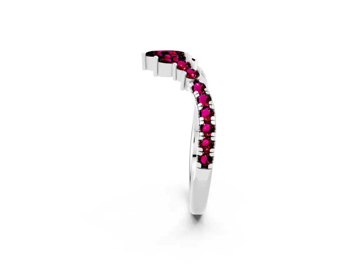 Chevron Marquise and Round Garnet Open Band with Prong Setting Silver