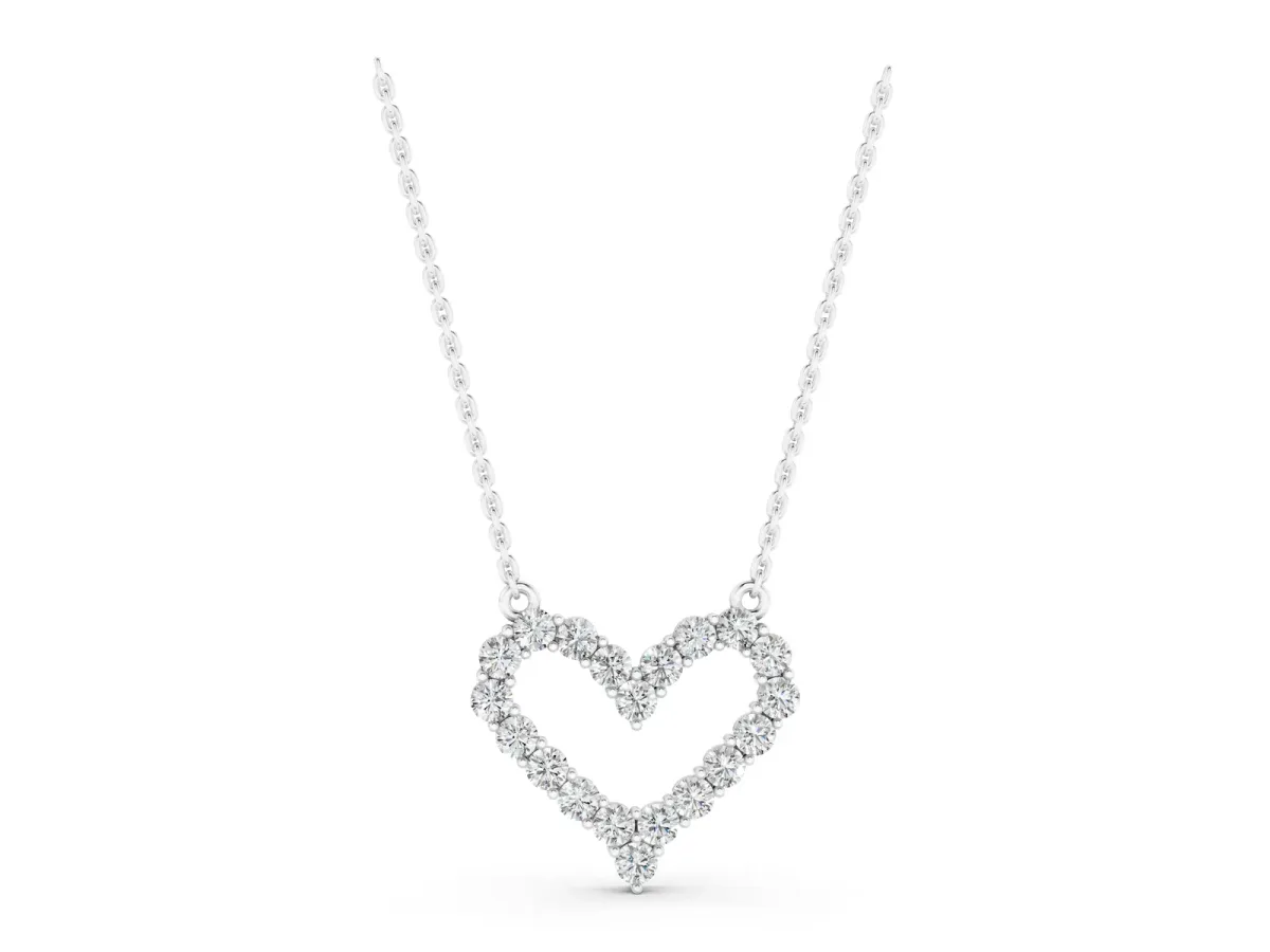 Prong-Set Round Diamond Heart Pendant White gold