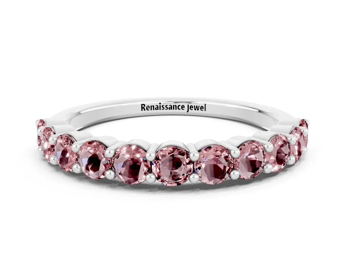 Round Morganite Half Eternity Band with Prong Setting Silver