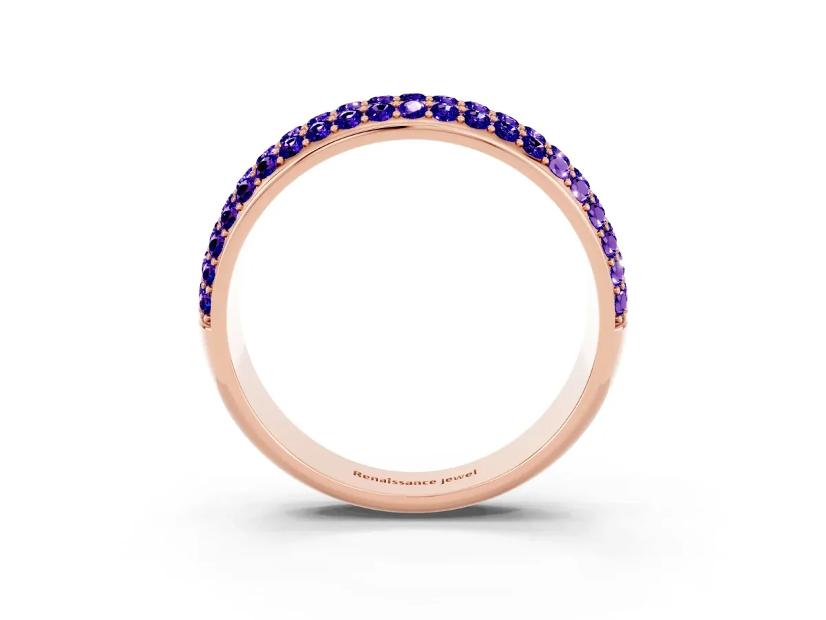 Three-Row Round Tanzanite Eternity Band with Shared Prong Setting Rose gold
