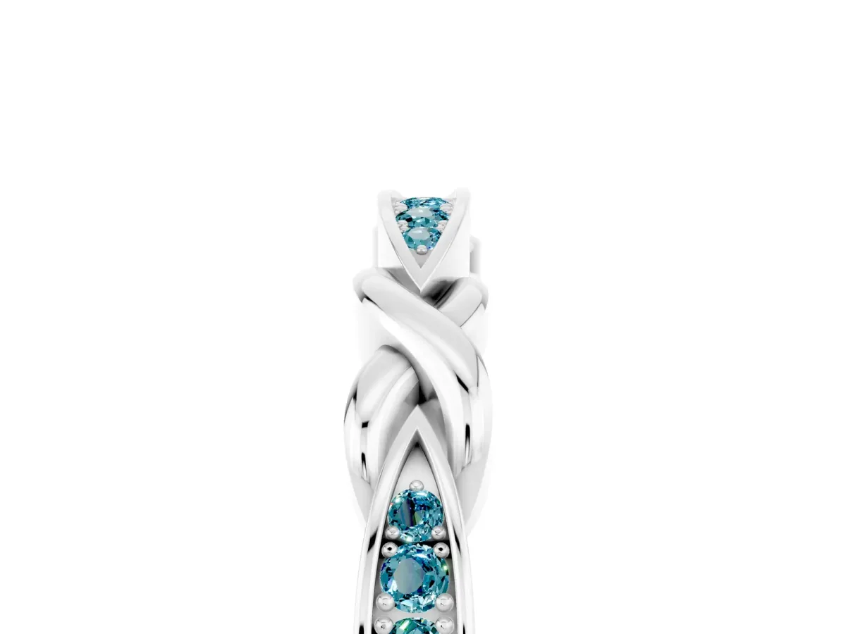 Twisted Marquise Blue Topaz Pavé Band with Shared Prong Setting White gold