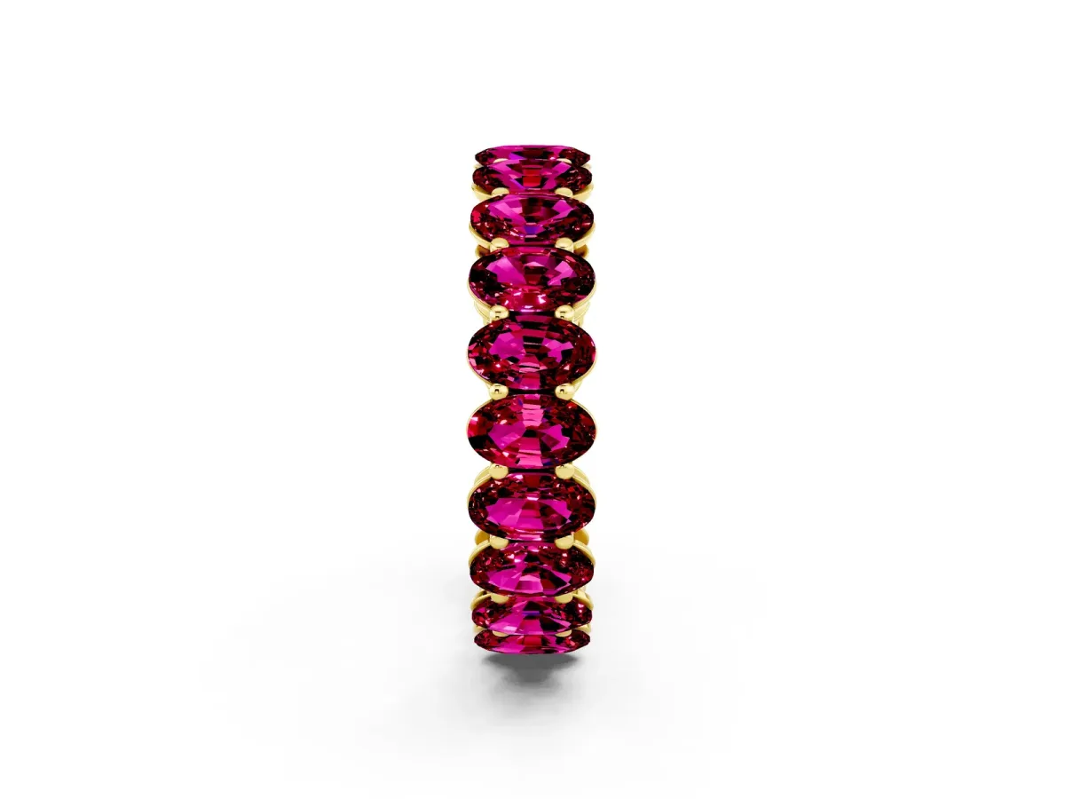 Oval Cut Garnet Eternity Band with Shared Prong Setting Yellow gold