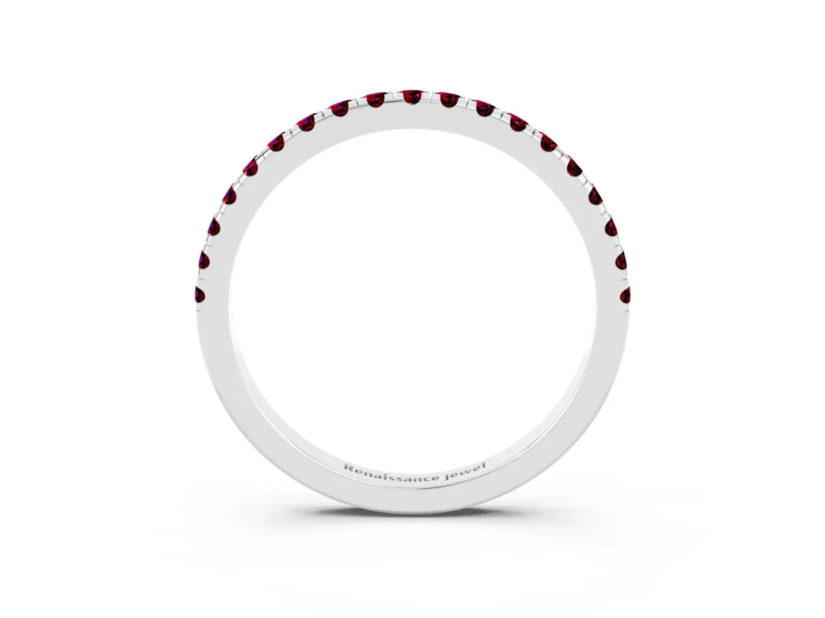 Pavé Round Garnet Half Eternity Band with Shared Prong Setting Platinum