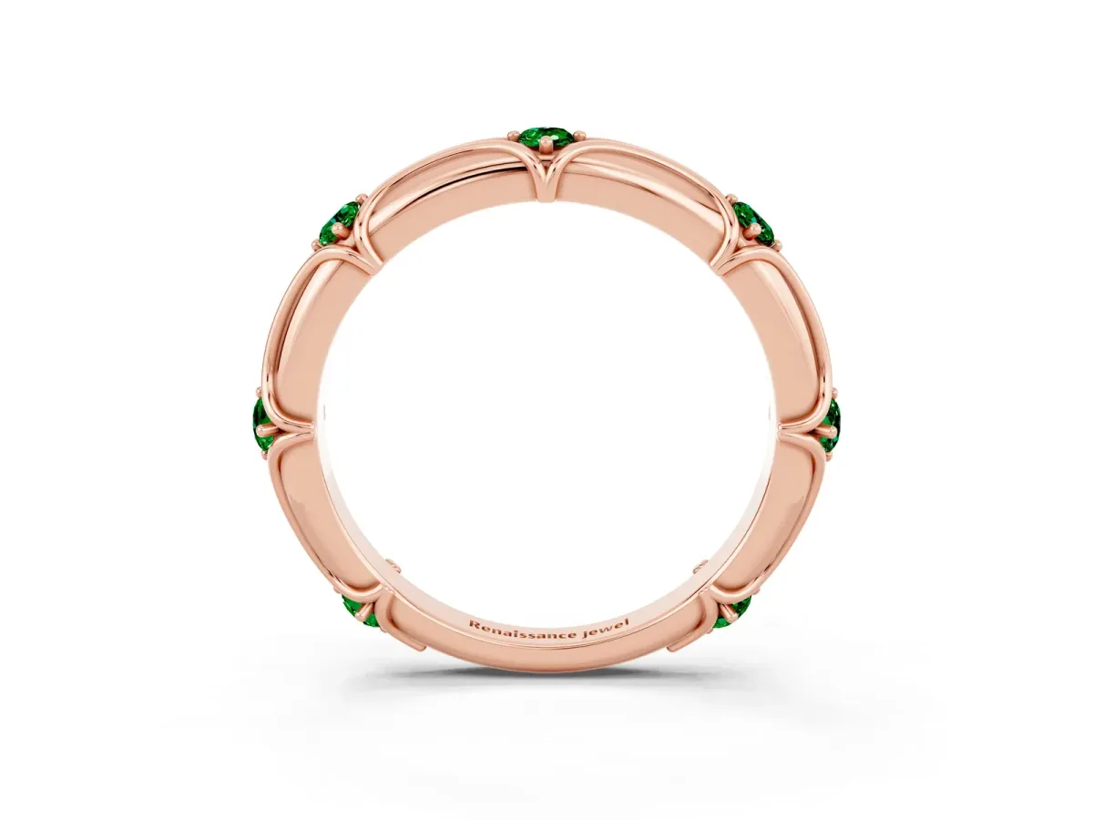 Round Emerald Prong Set Milgrain Eternity Band Rose gold