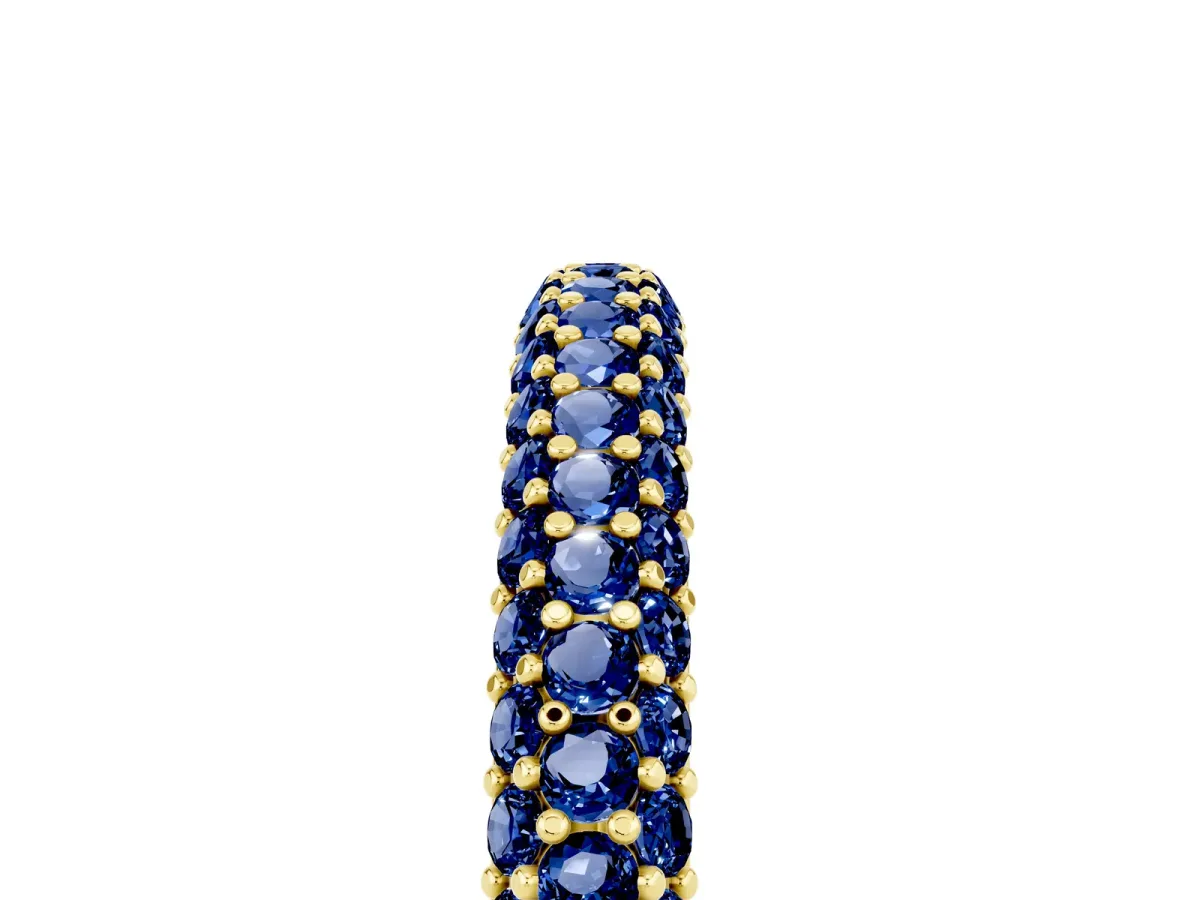 Round Blue Sapphire Pavé Eternity Band with Shared Prong Setting Yellow gold
