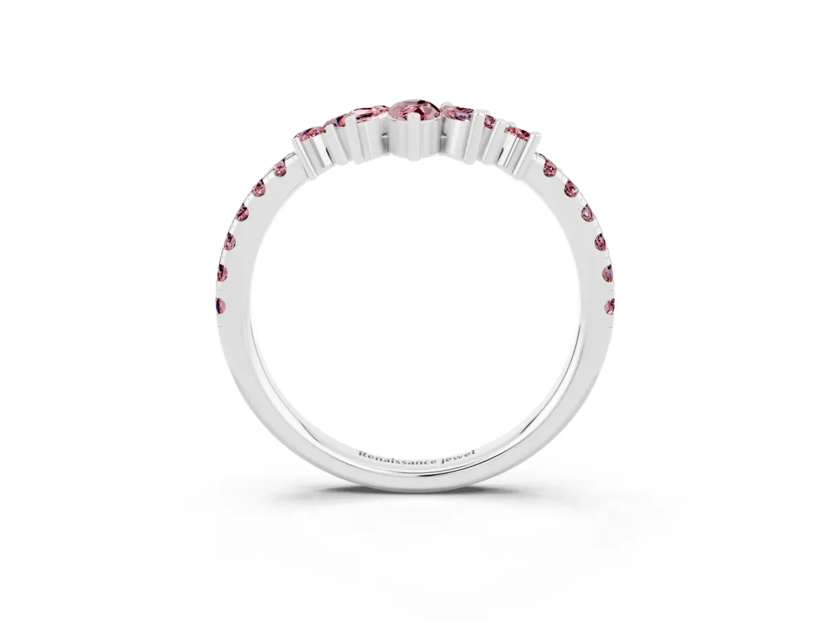 Chevron Marquise and Round Morganite Open Band with Prong Setting Platinum