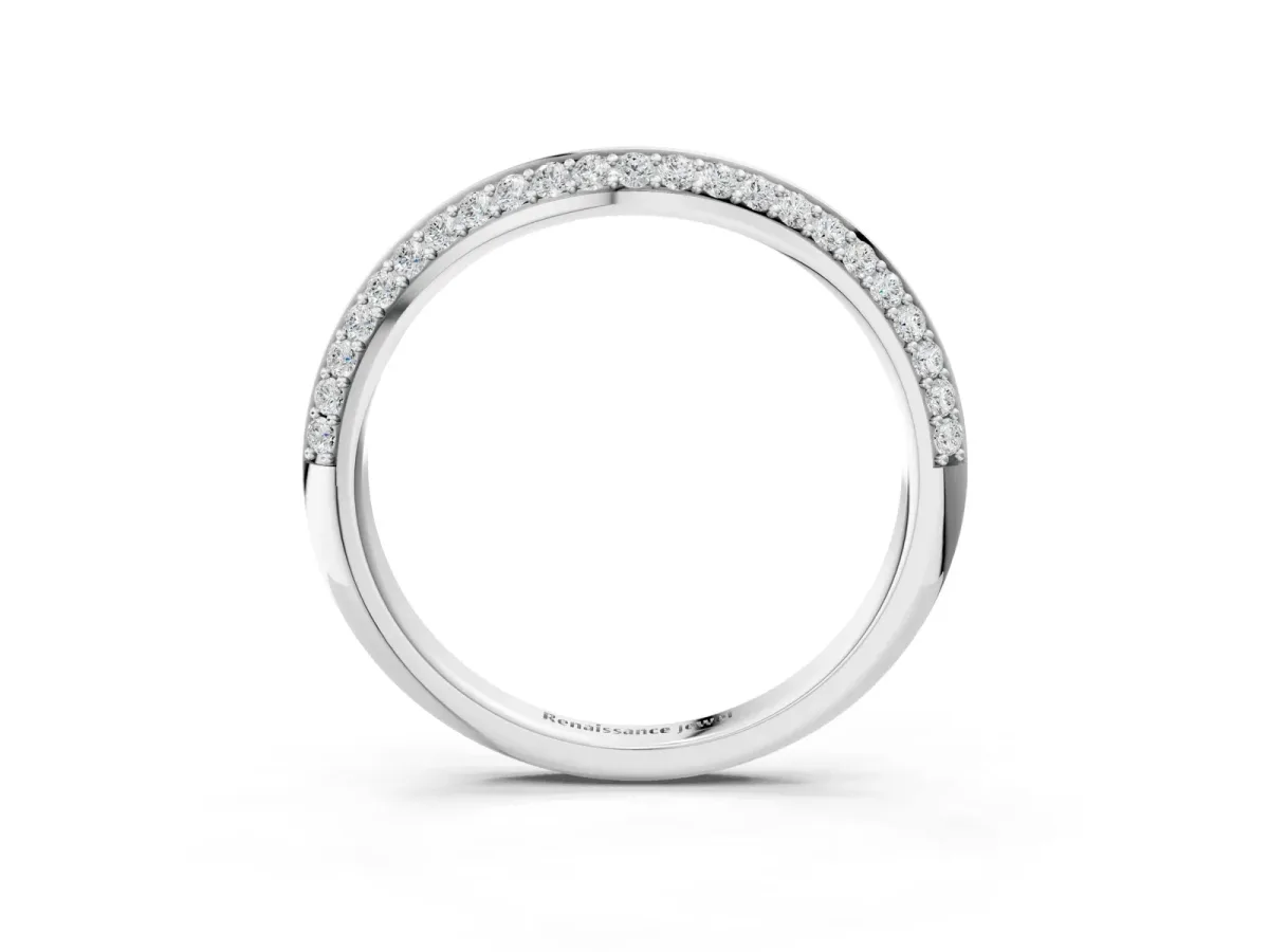Pavé Round Diamond Wave Band with Shared Prong Setting Silver
