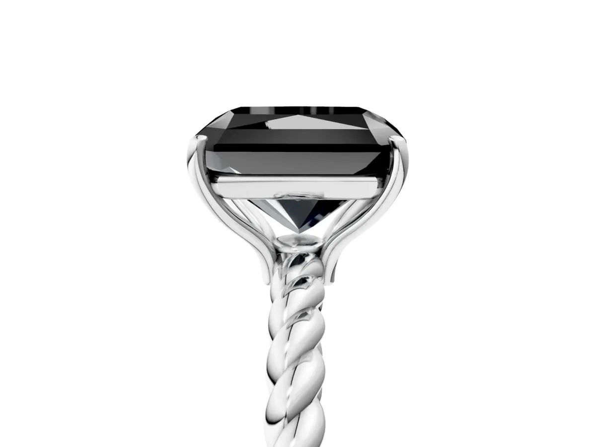 Fancy Black Radiant Cut Solitaire Twisted Band 4-Prong Ring Platinum