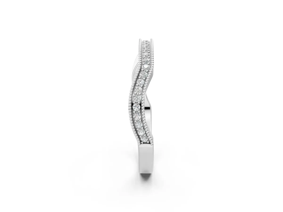 Milgrain Channel-Set Round Diamond Contour Band Platinum