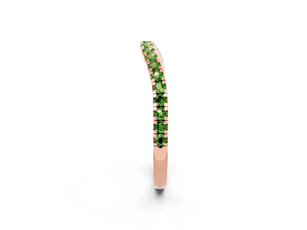 Round Peridot Pavé Half Eternity Band with Shared Prong Setting Rose gold