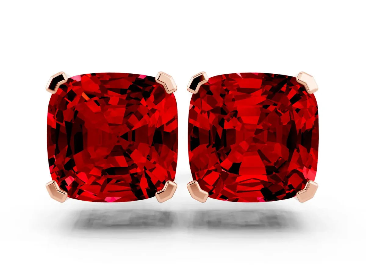 Cushion Cut Ruby Stud Earrings Rose gold